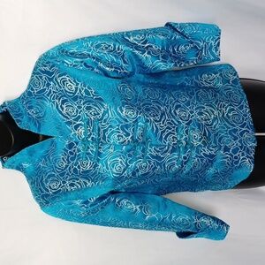 Vintage Dragon Silk Teal & Silver Embroidered Blazer, rose pattern